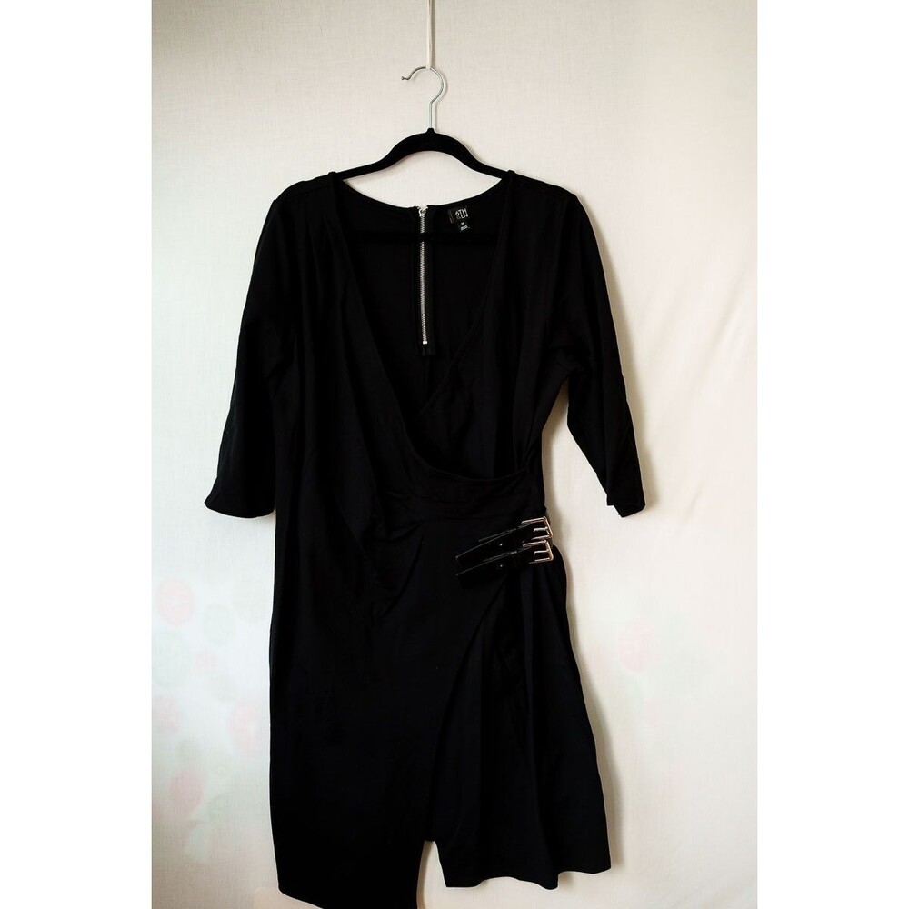 6th & LN womens black dress wrap buckle goth witchy 3/4 sleeve 14